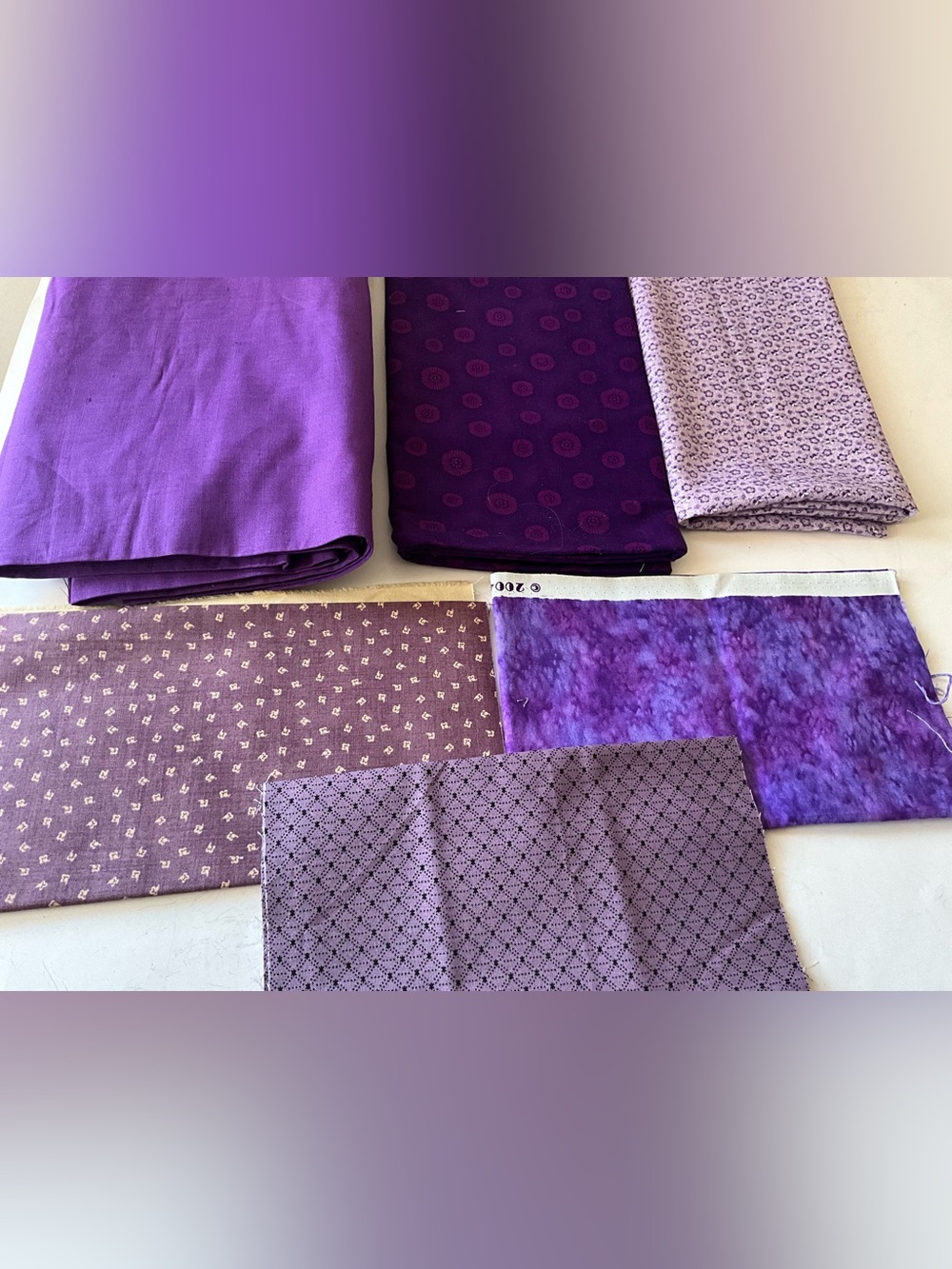 Quilting Sewing Crafts Fabric Purples Floral And  Solid Cotton